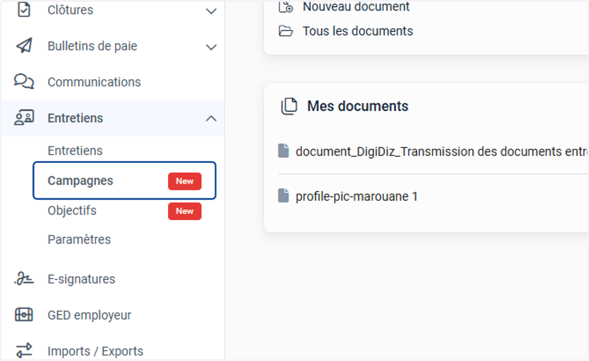 Cliquer sur "Campagnes"