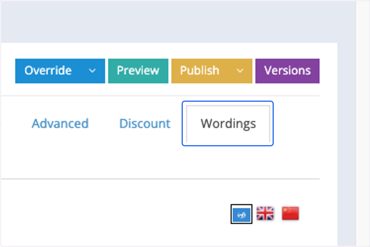 Click on Wordings tab
