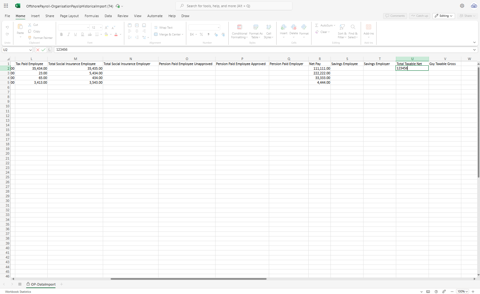 Open the template and add the required data to columns U and/or V, once completed save and close your document.