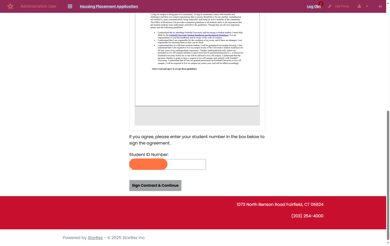 Review and Sign the University's Sign Contract & Continue