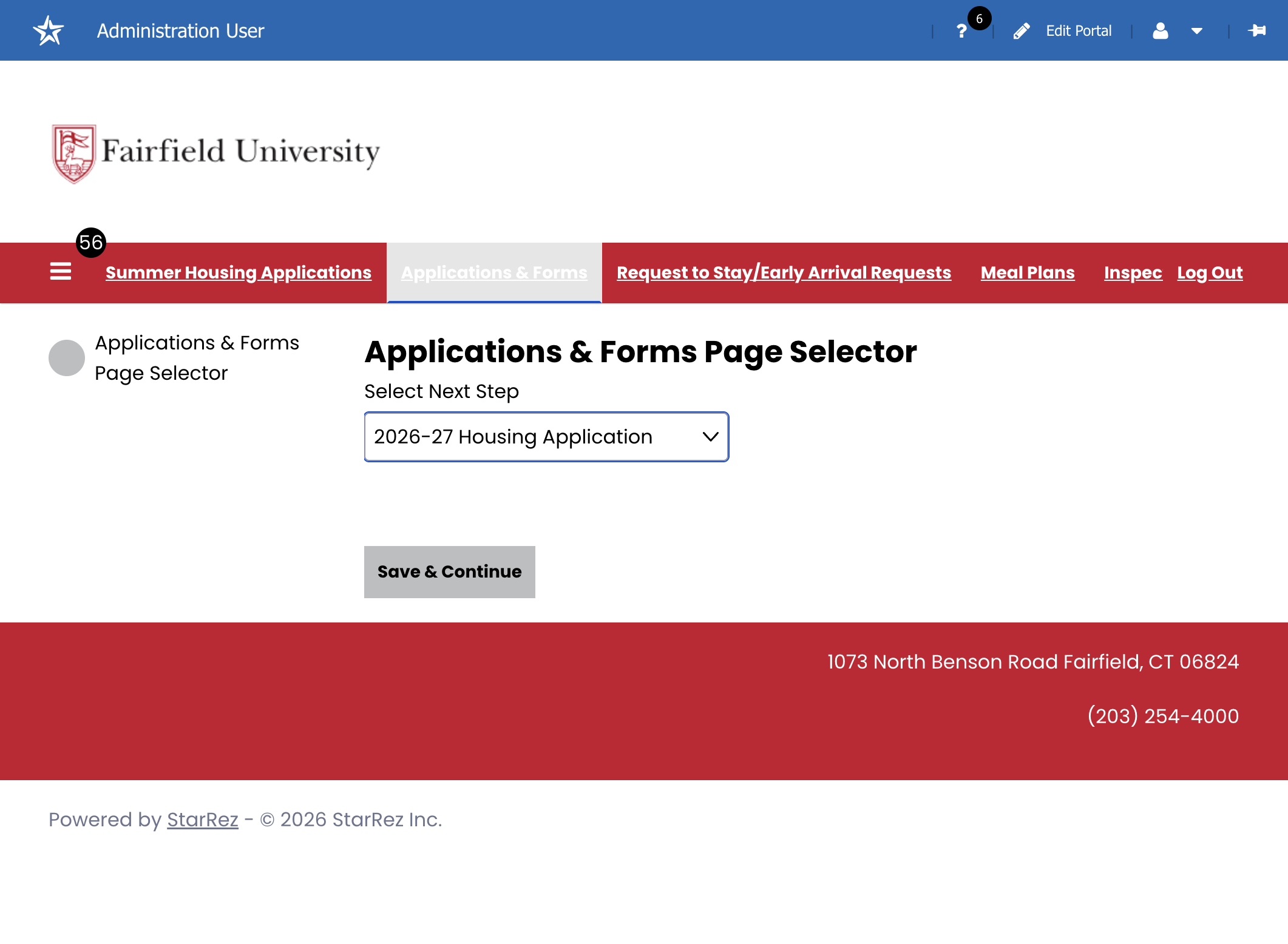 Select "2026-27 Housing Application" from Select Next Step dropdown menu