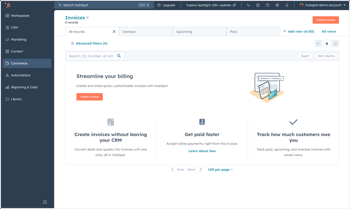 This is where you can access, manage and create Invoices