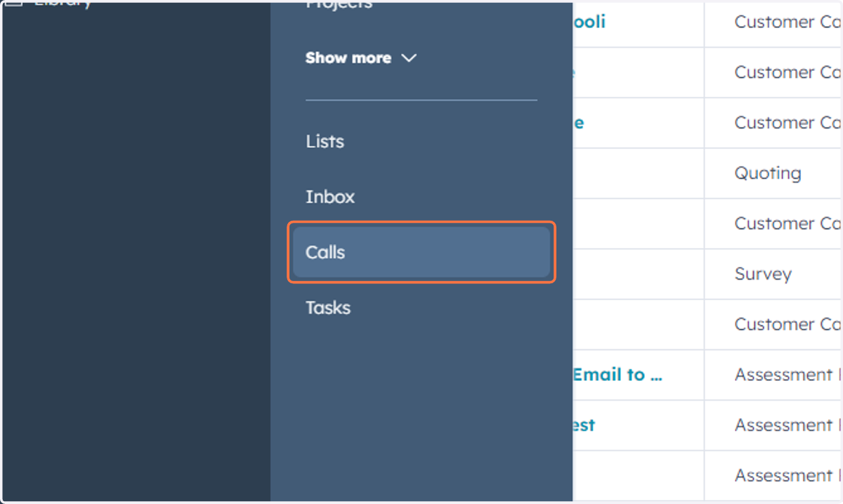 Click on Calls