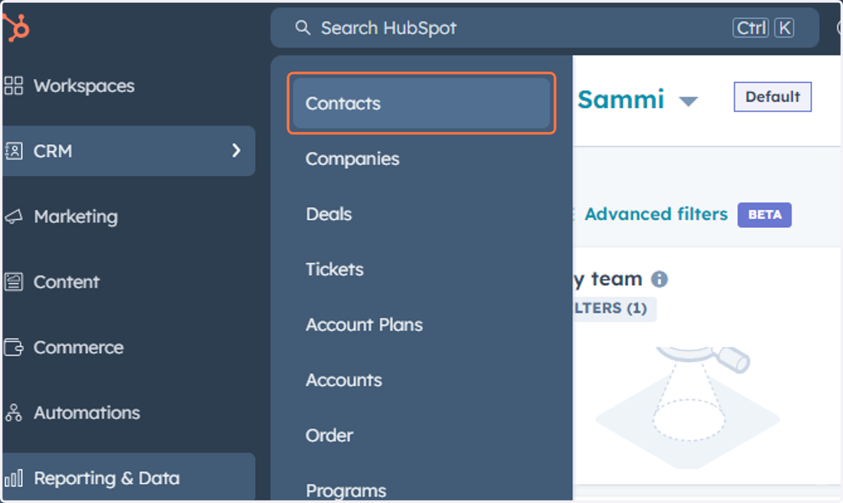 Click on Contacts