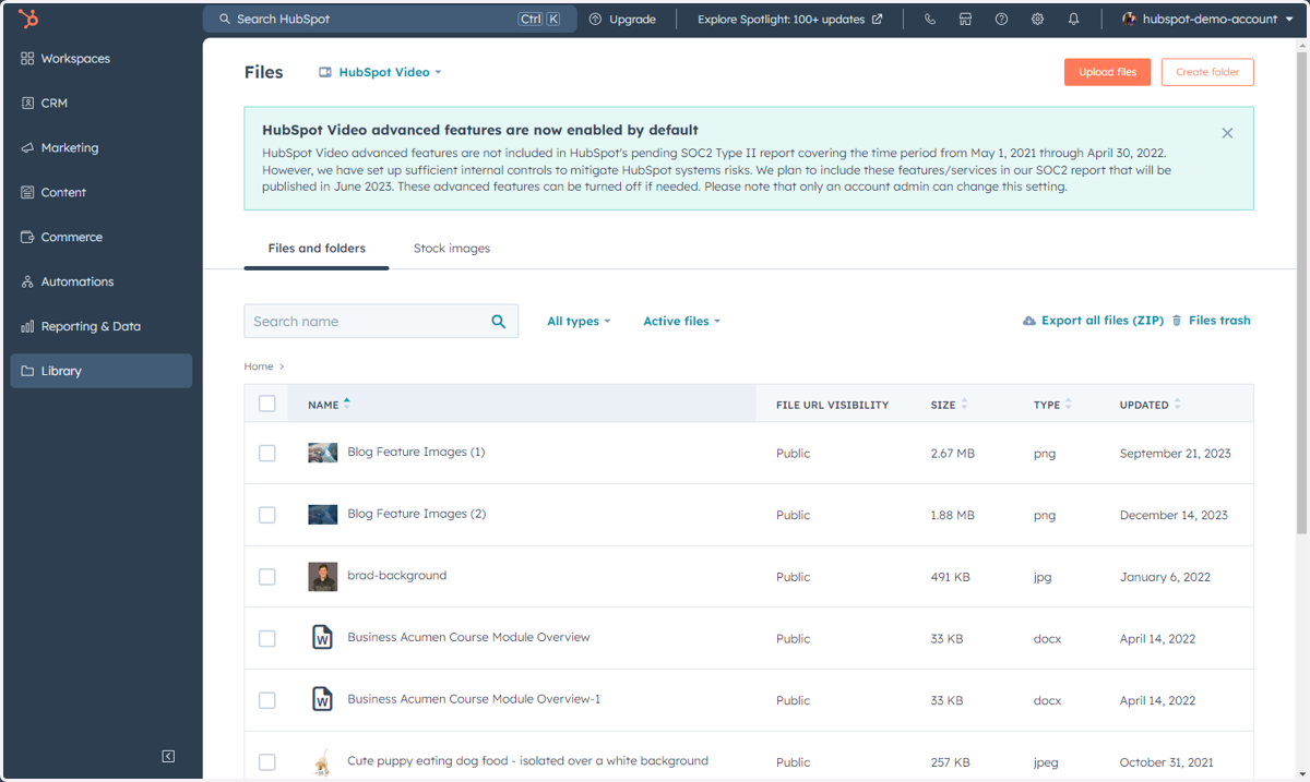This is where you can access, manage and upload Files