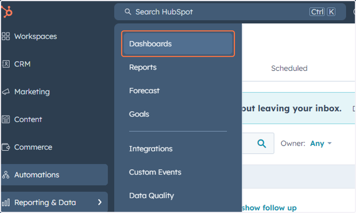 Click on Dashboards