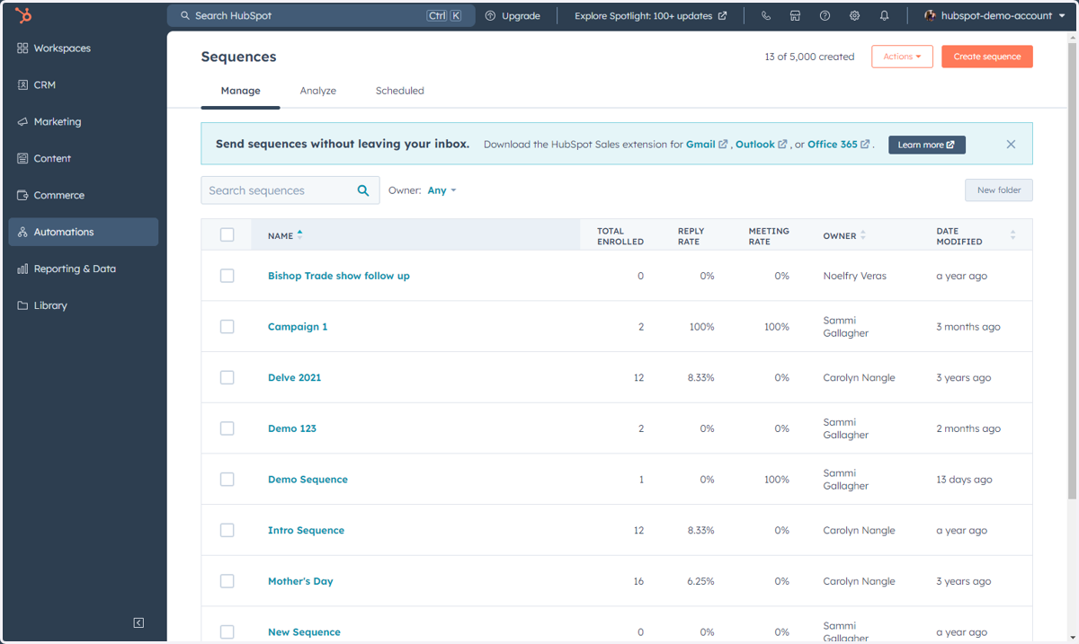 This is where you can access, manage and create Sequences
