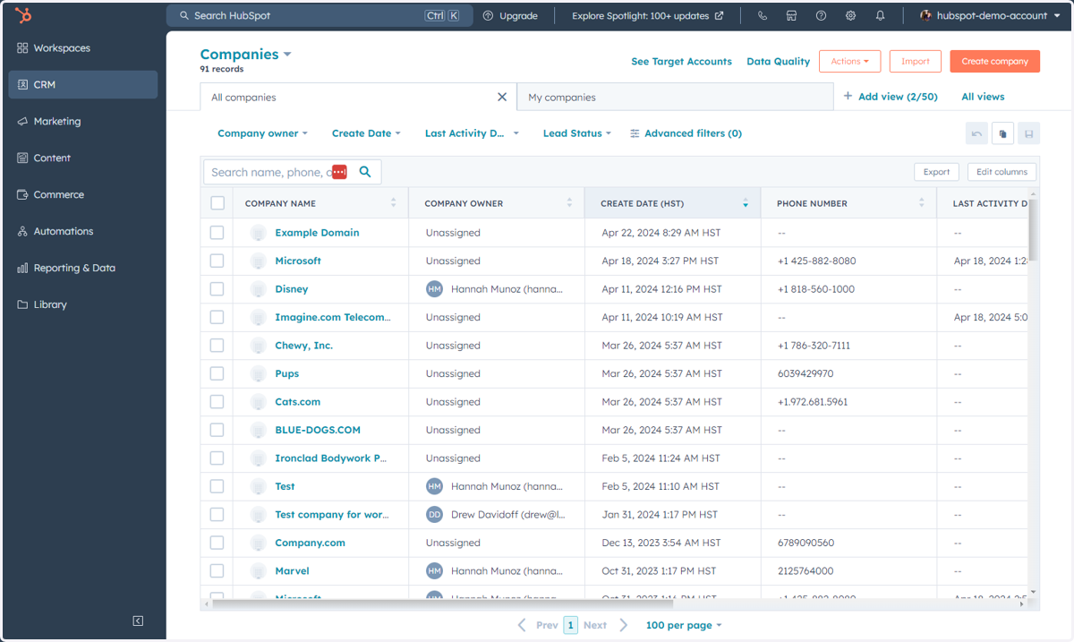 This is where you can access the Companies in your database
