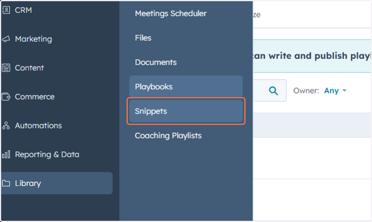 Click on Snippets