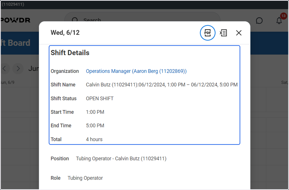 Click on Shift Details…
