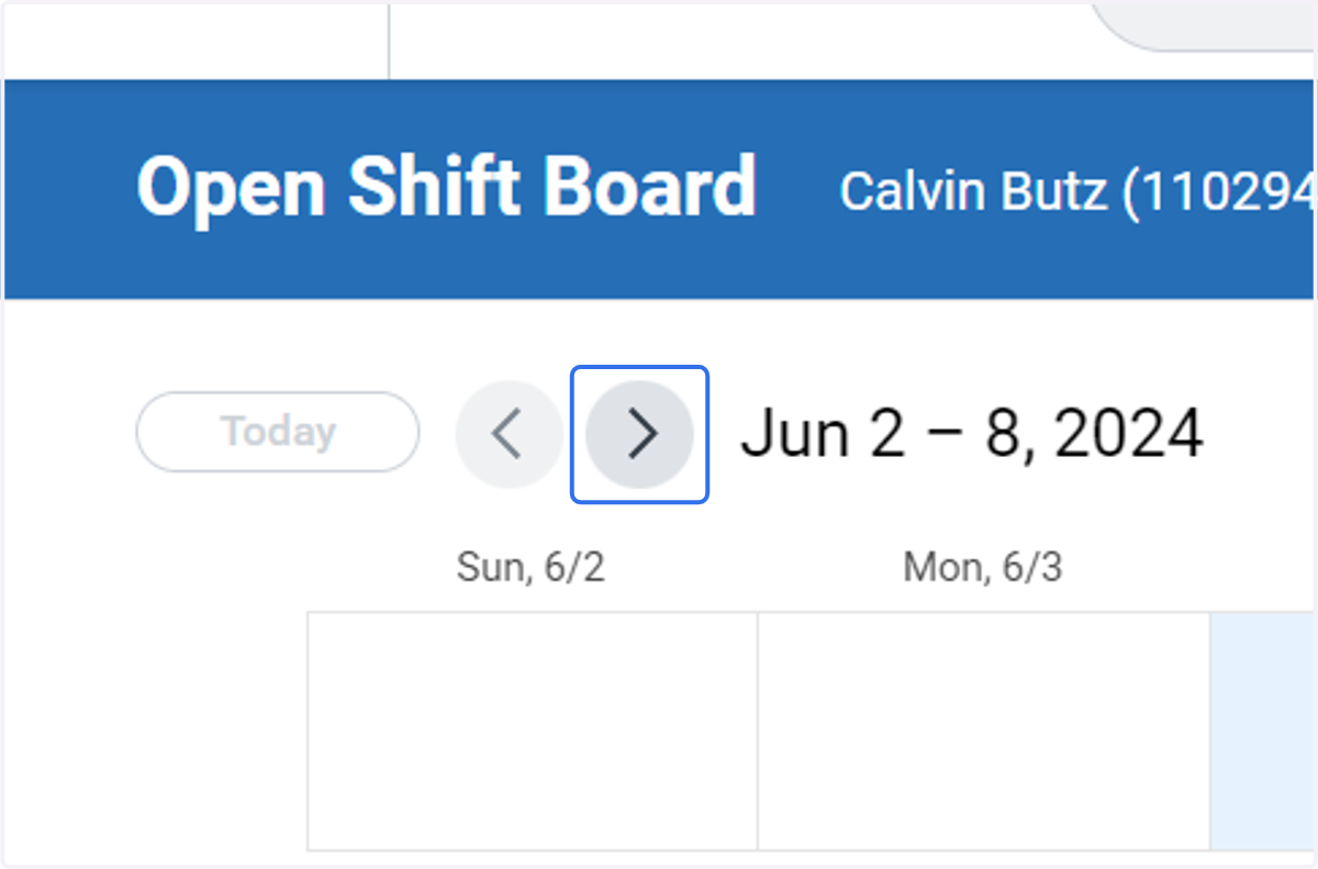 Click "Schedule" to view available shifts. You can navigate through weeks to see different shifts.