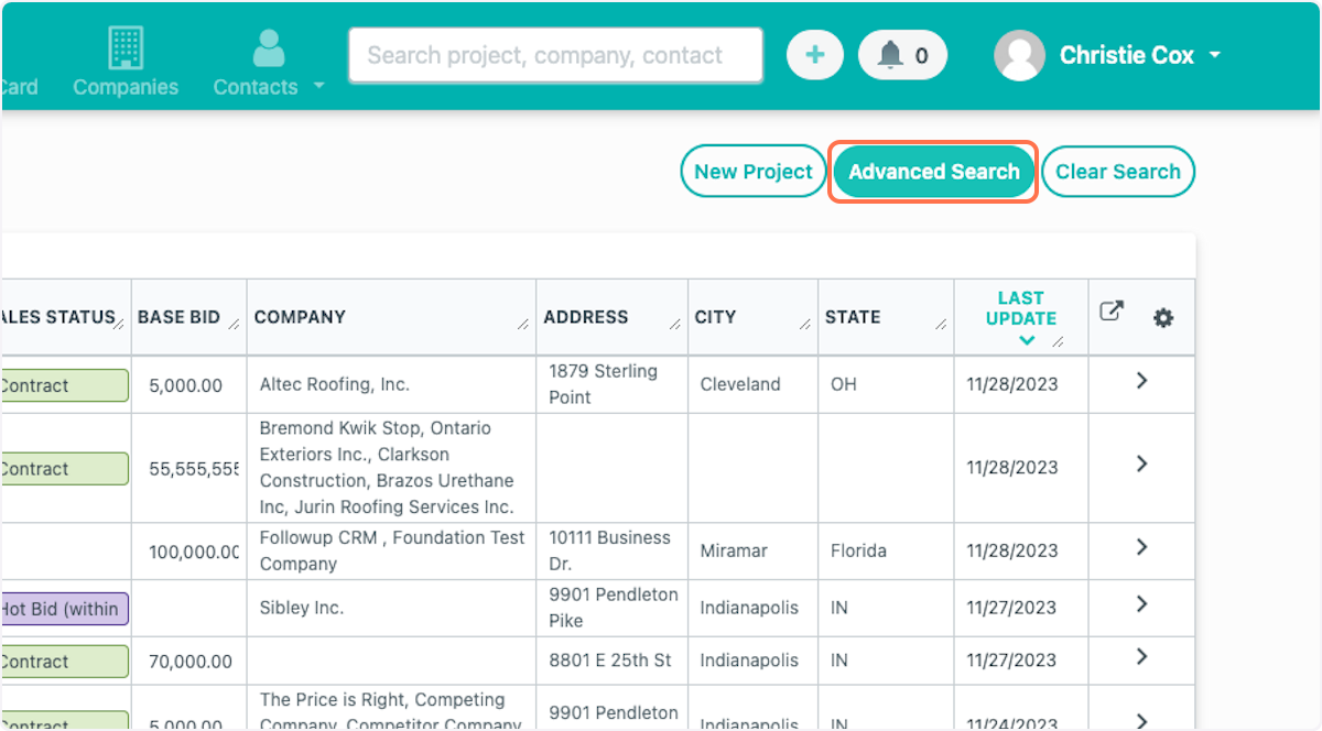 To start, click on Advanced Search on the Projects page.