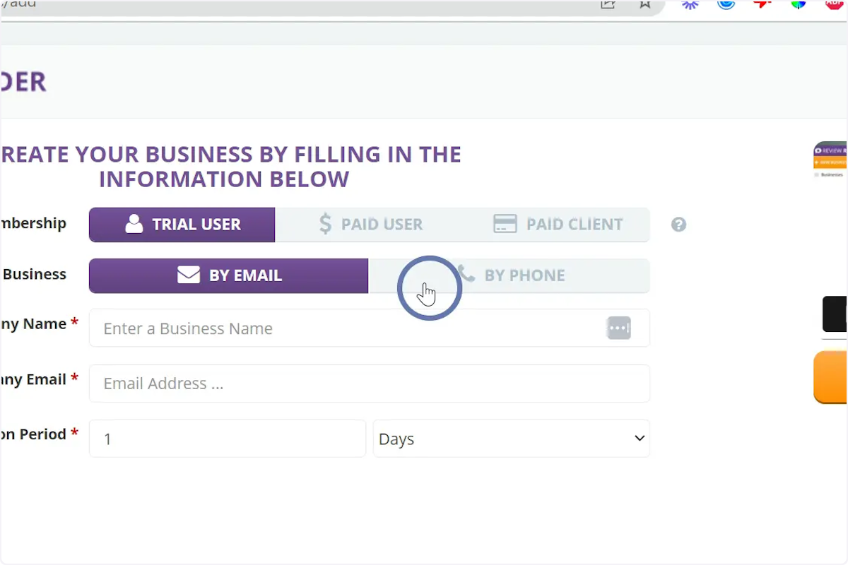 Select the way of notifying your client about their account: By email or by phone