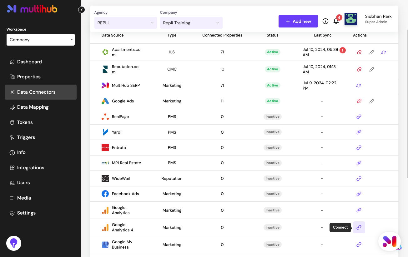 Click on Connect for the Google Business Profile data connector