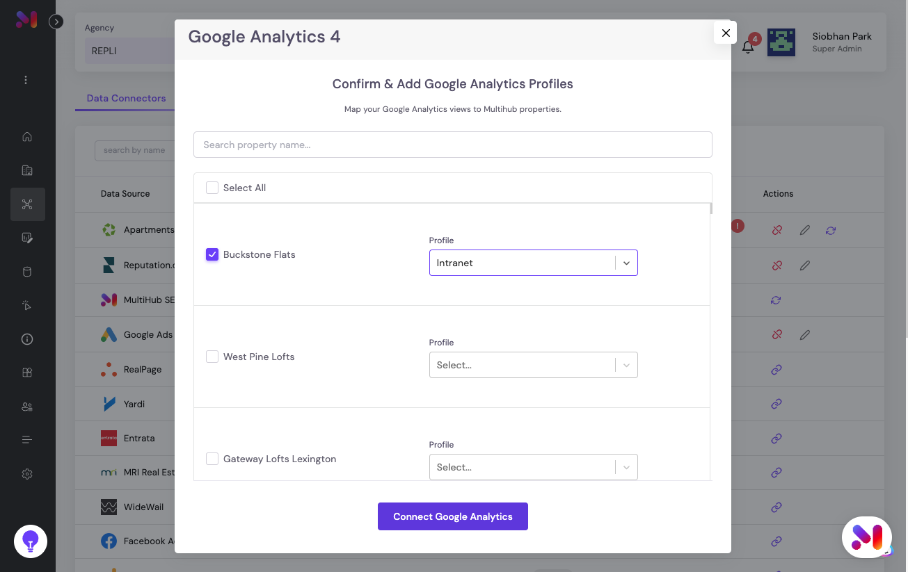 Once you've completed your setup, click on Connect Google Analytics