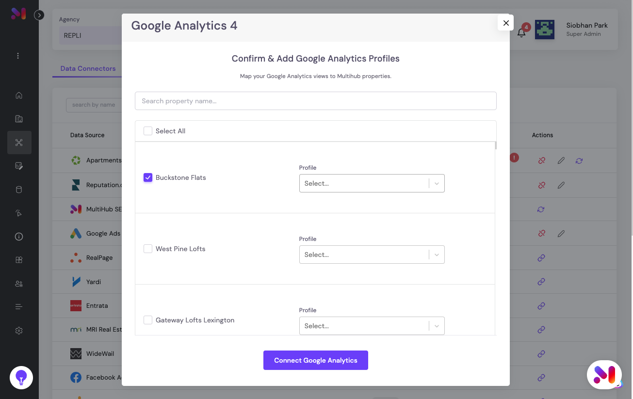 To bulk add, click Select All. Otherwise, manually add any properties using the check box.