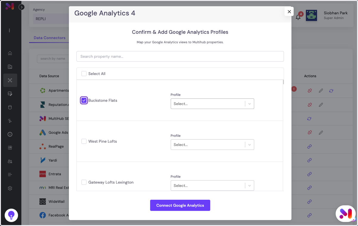 To bulk add, click Select All. Otherwise, manually add any properties using the check box.
