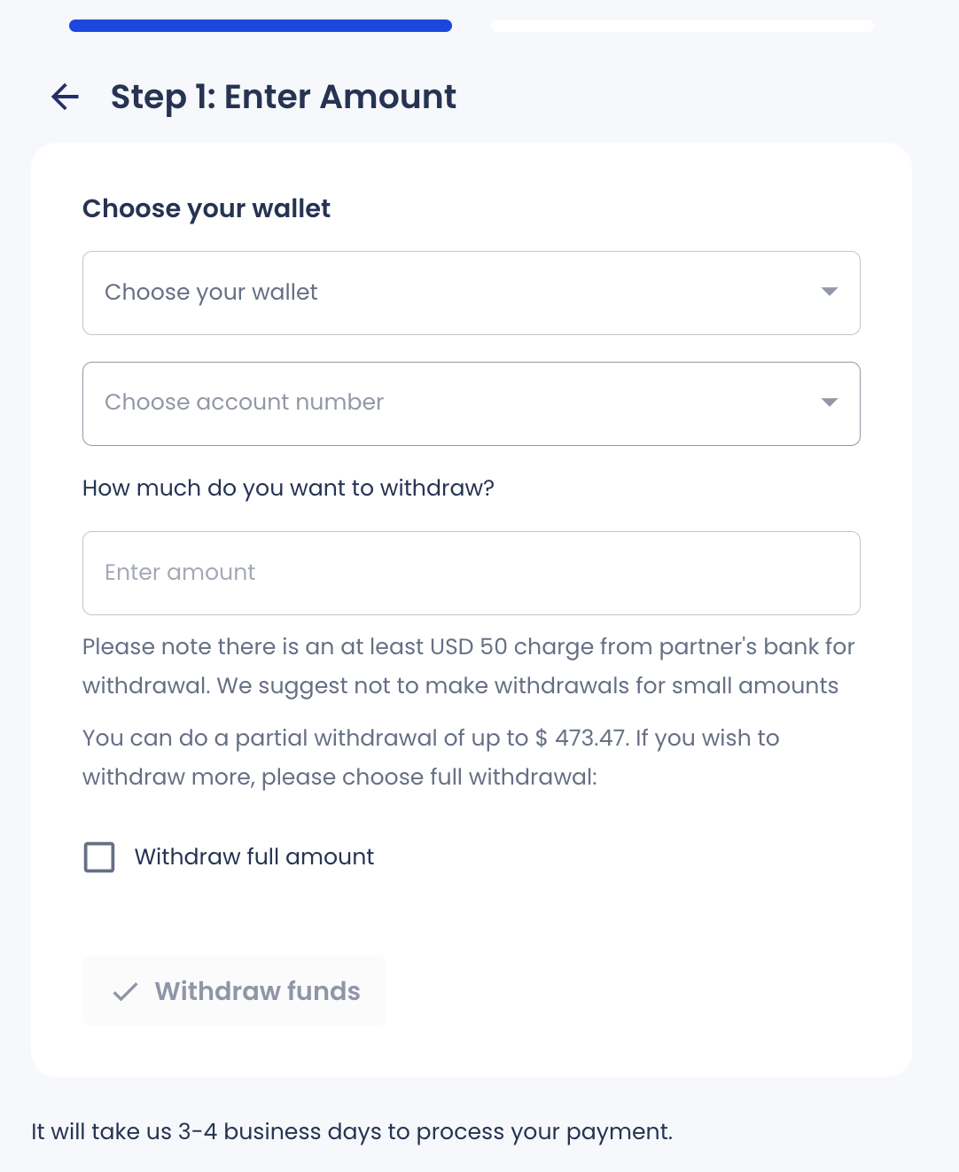 Select the wallet, enter the account number & the amount