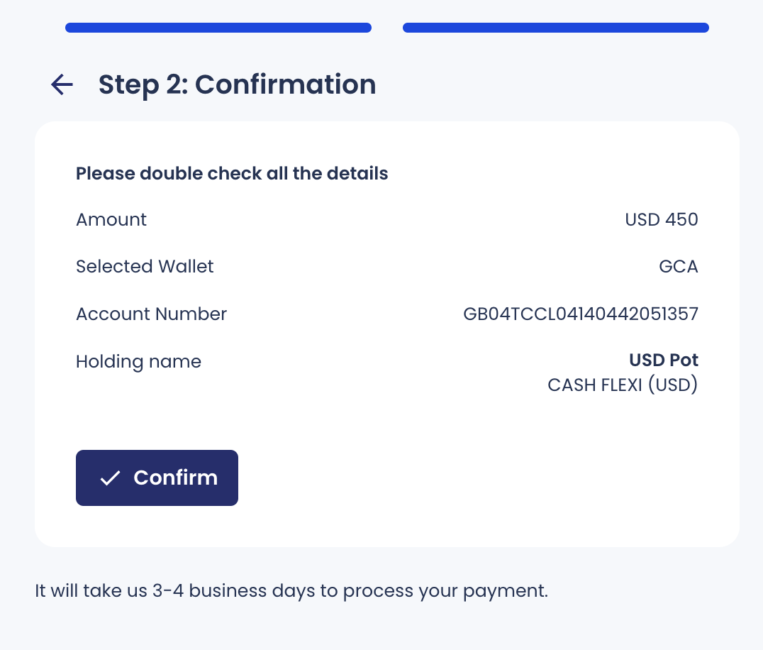Click on the button to confirm your payment
