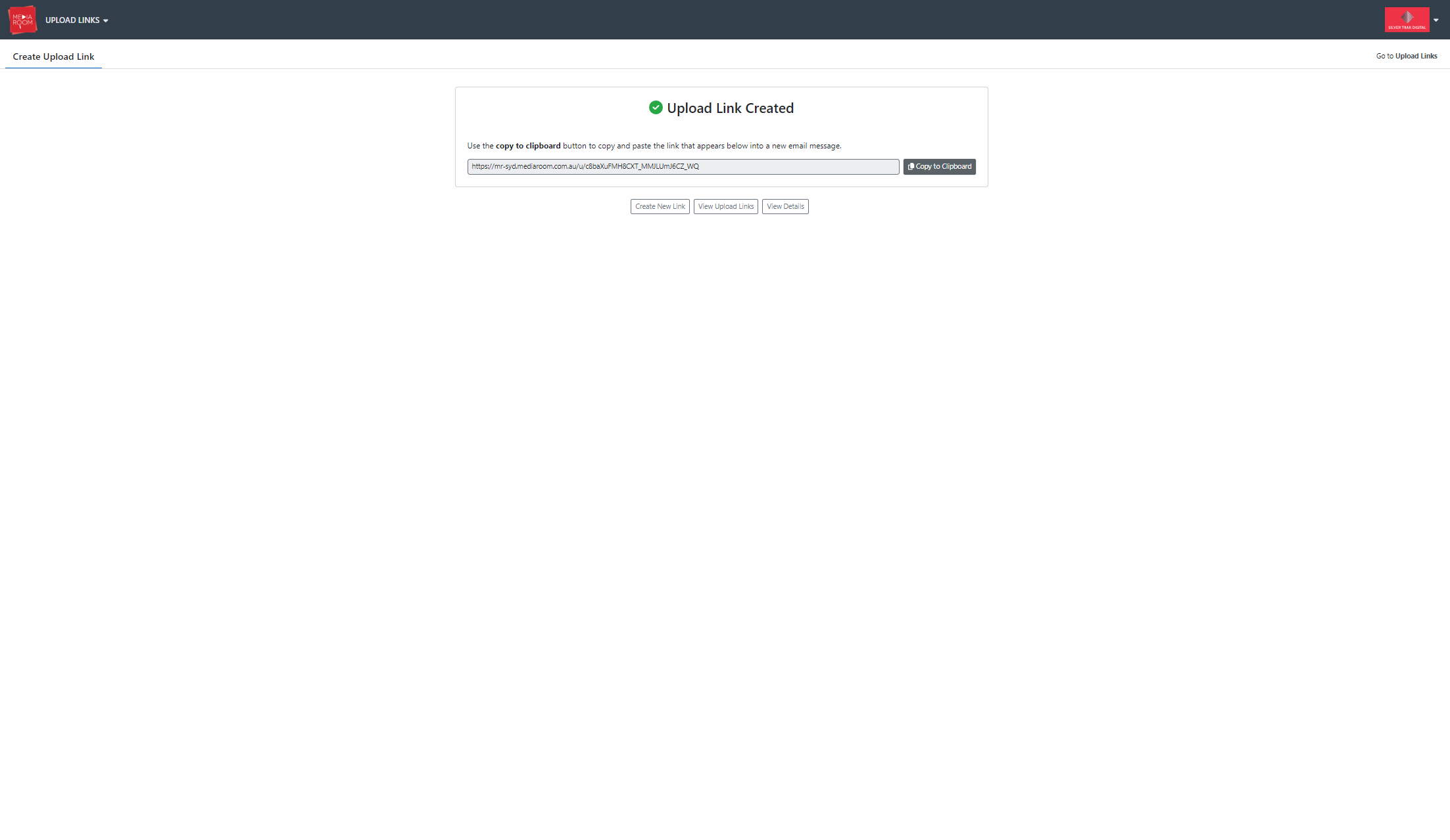 Copy link into a new email. The recipient will need to have the free Aspera Connect plugin installed on their machine in order to upload