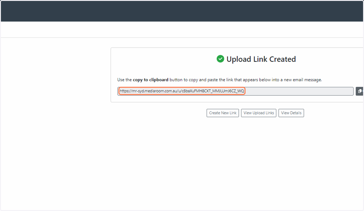 Copy link into a new email. The recipient will need to have the free Aspera Connect plugin installed on their machine in order to upload