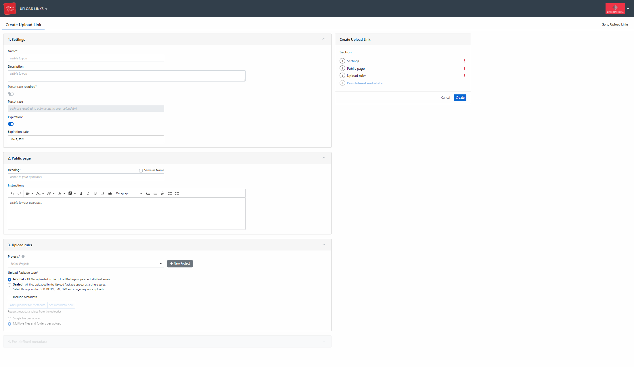 Once you've filled out the form with all your relevant details, click Create