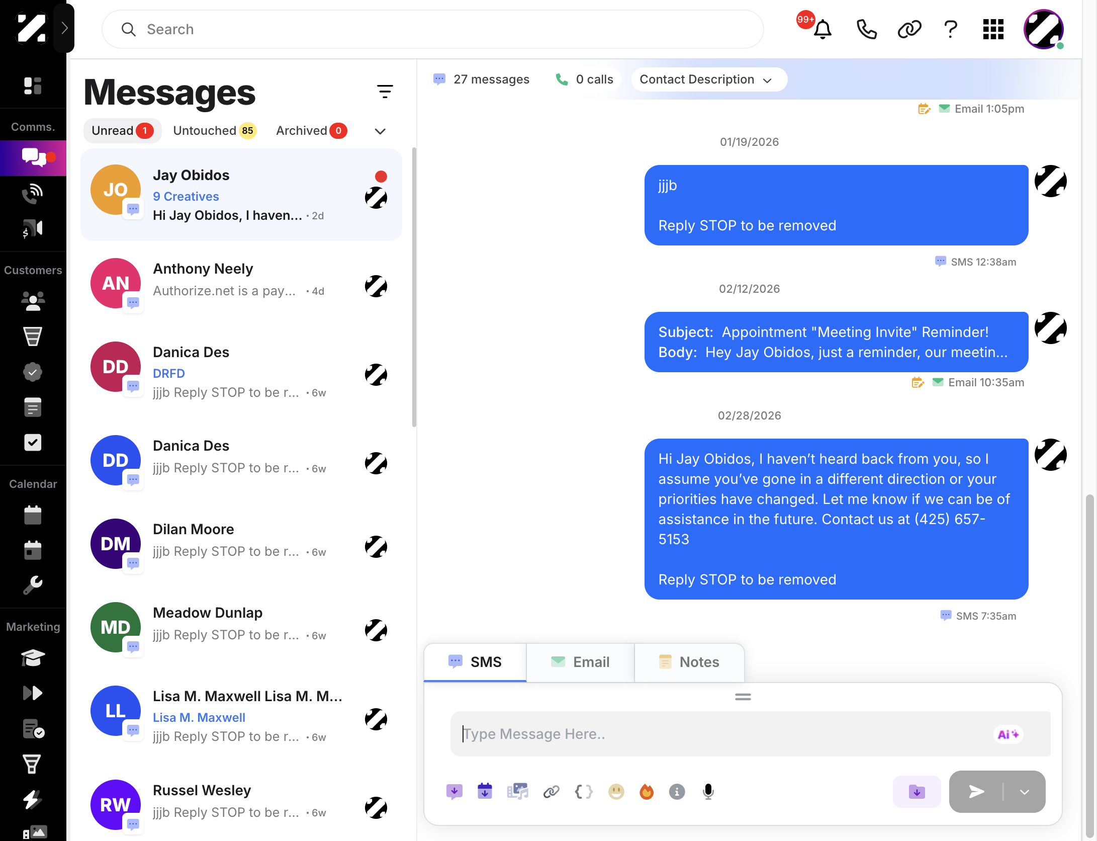 then click on the Unread button to filter all unread messages.