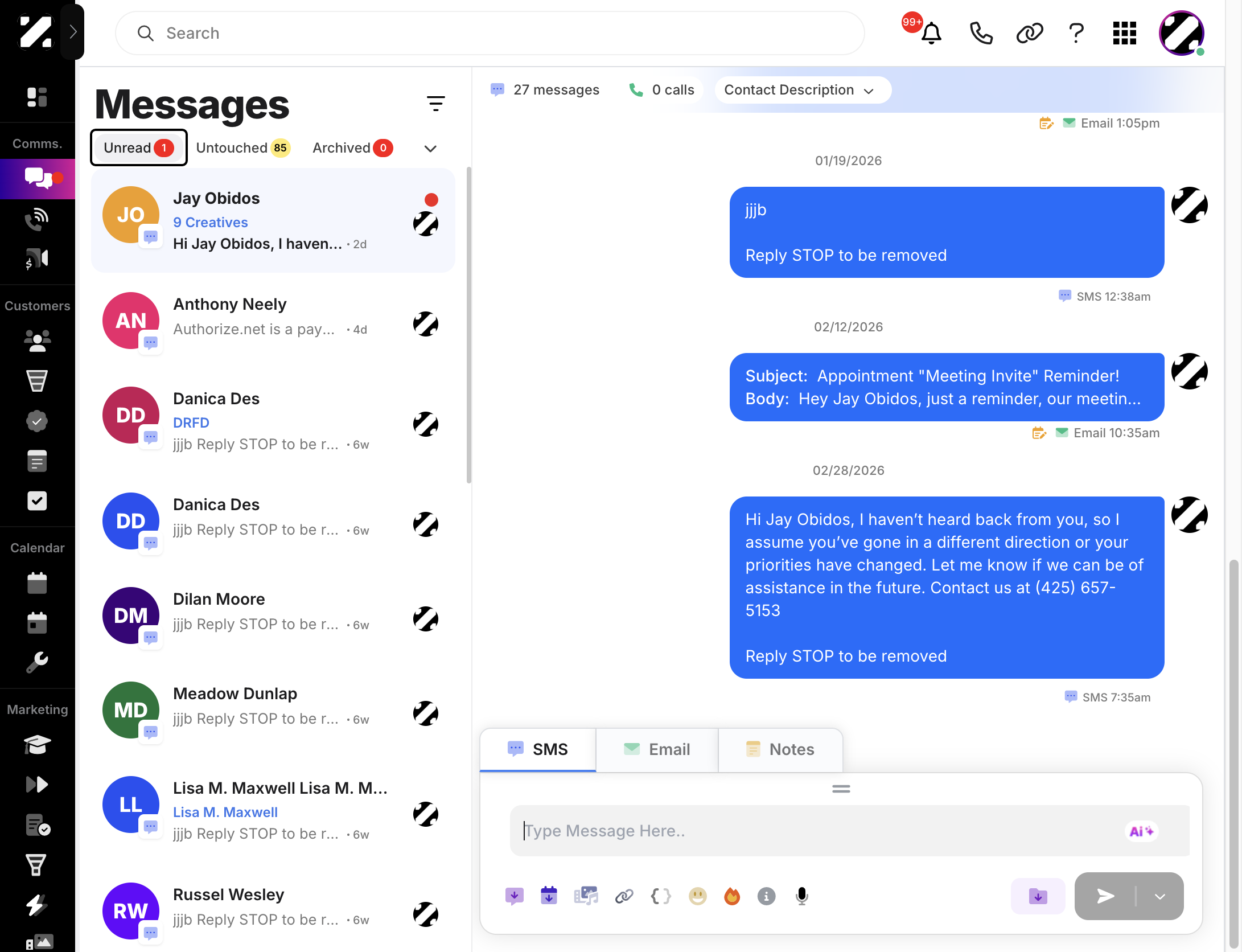 then click on the Unread button to filter all unread messages.