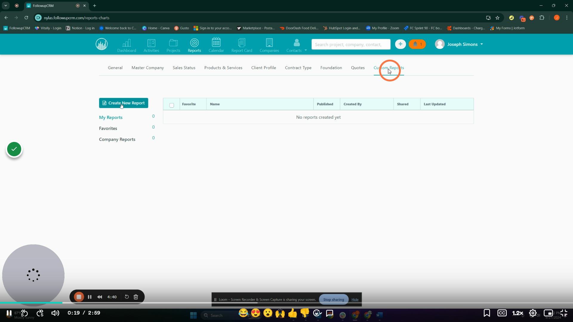 2. Click Custom Reports