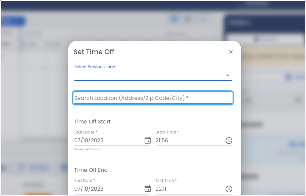Click on Search Location (Address/Zip Code/City) * and enter the address
