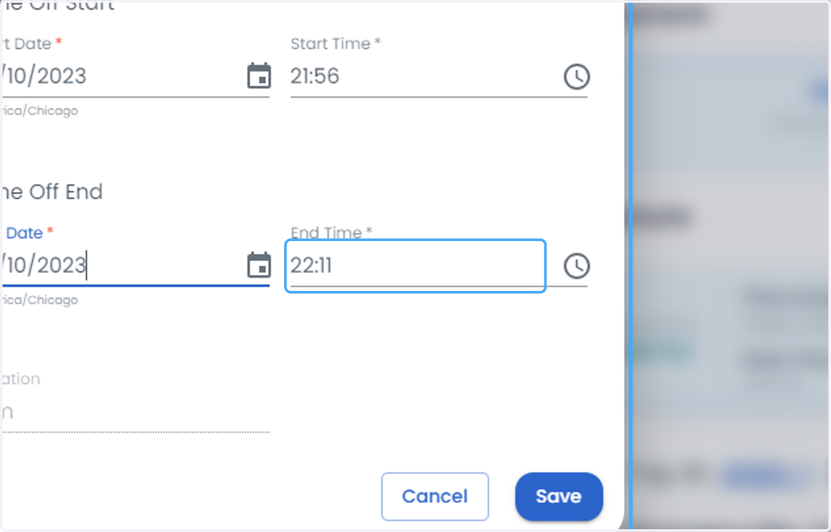 Click on End Time *