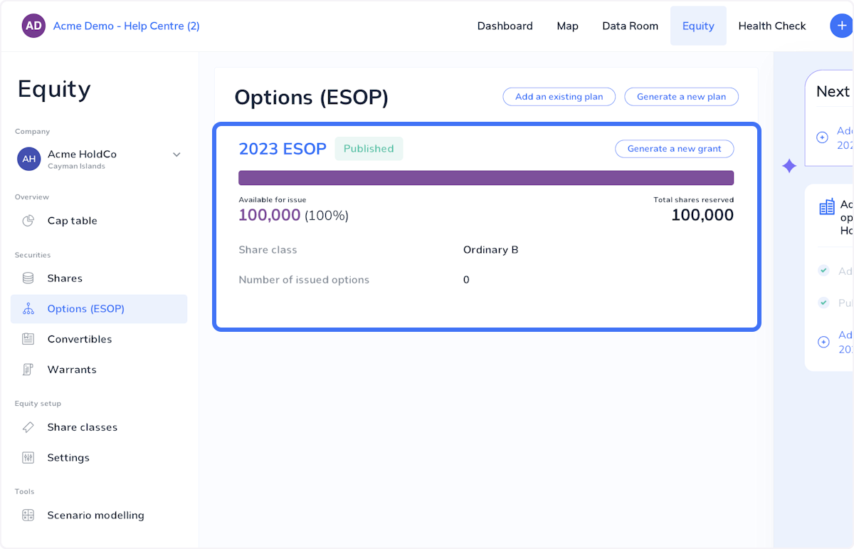 Navigate to the Options (ESOP) tab