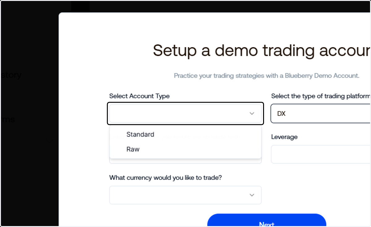 Select the account type you want.