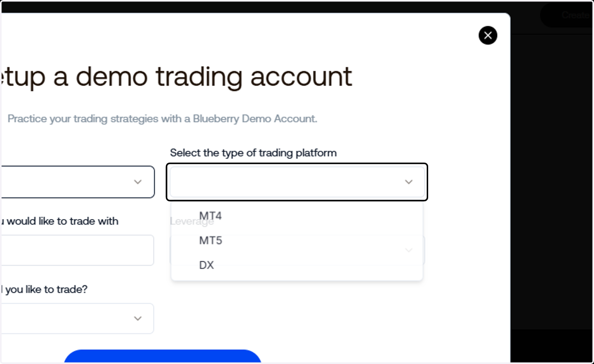 Select DX as your trading platform.