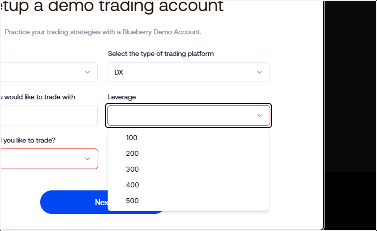Select your preferred leverage.
