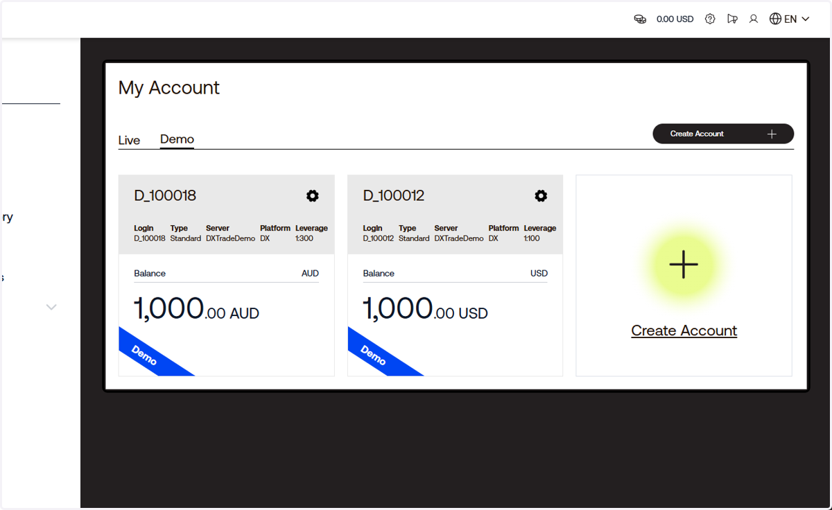 That's it! You have created your demo DX Trade account.