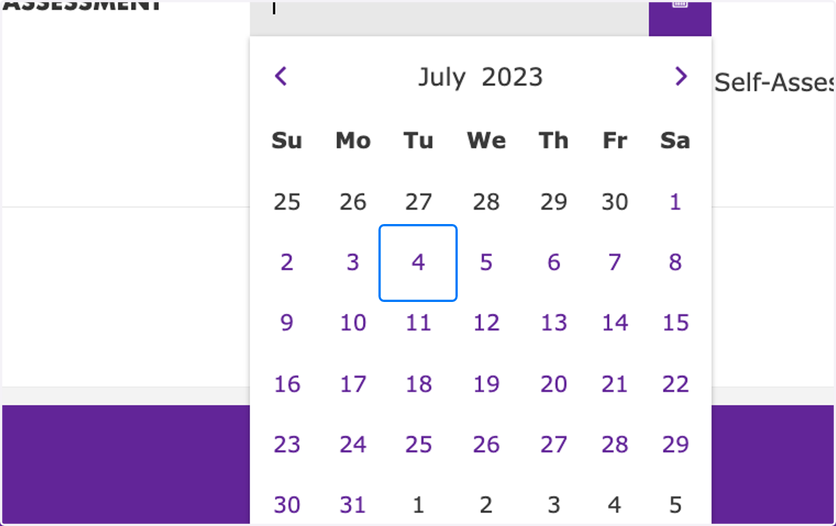 Select a date of last Safe from Harm Self-Assessment