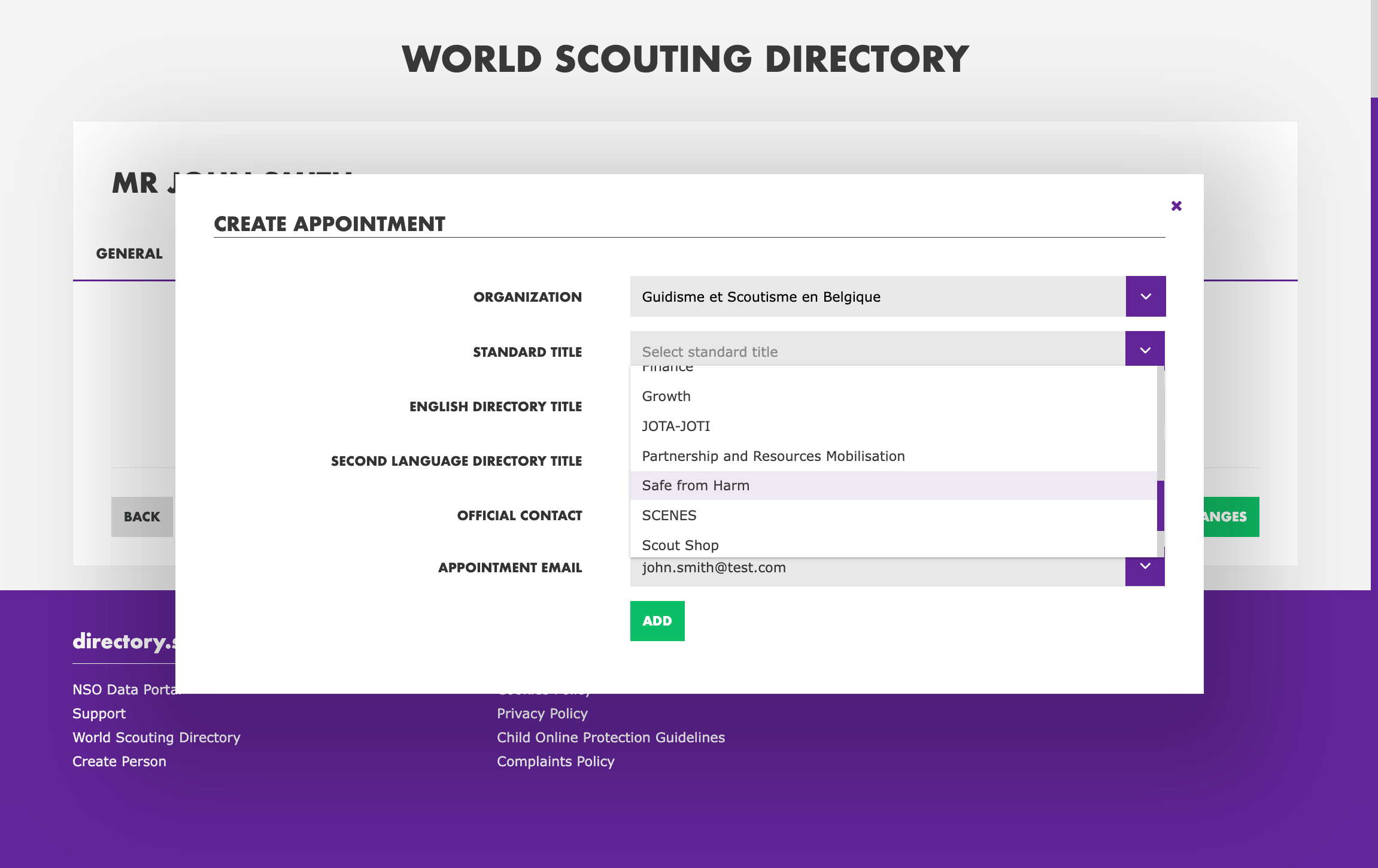 Select the "Safe from Harm" standard appointment