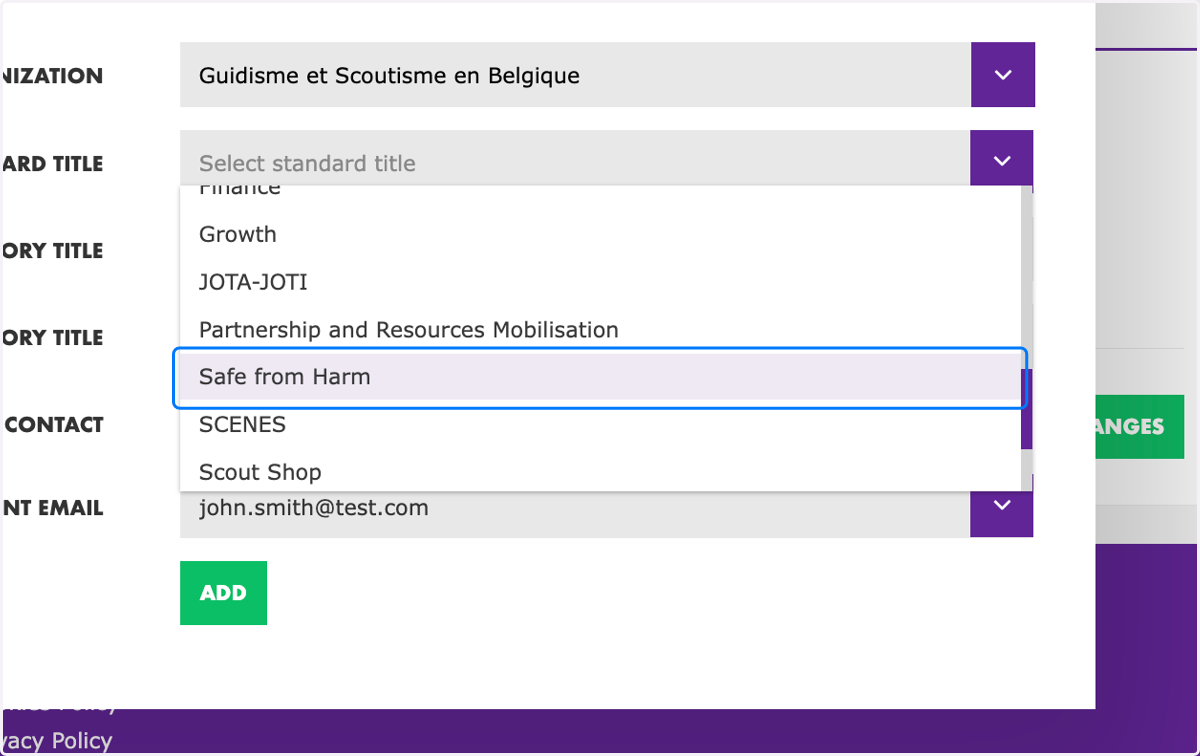 Select the "Safe from Harm" standard appointment