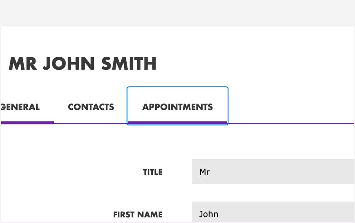 Navigate to the "Appointments" tab