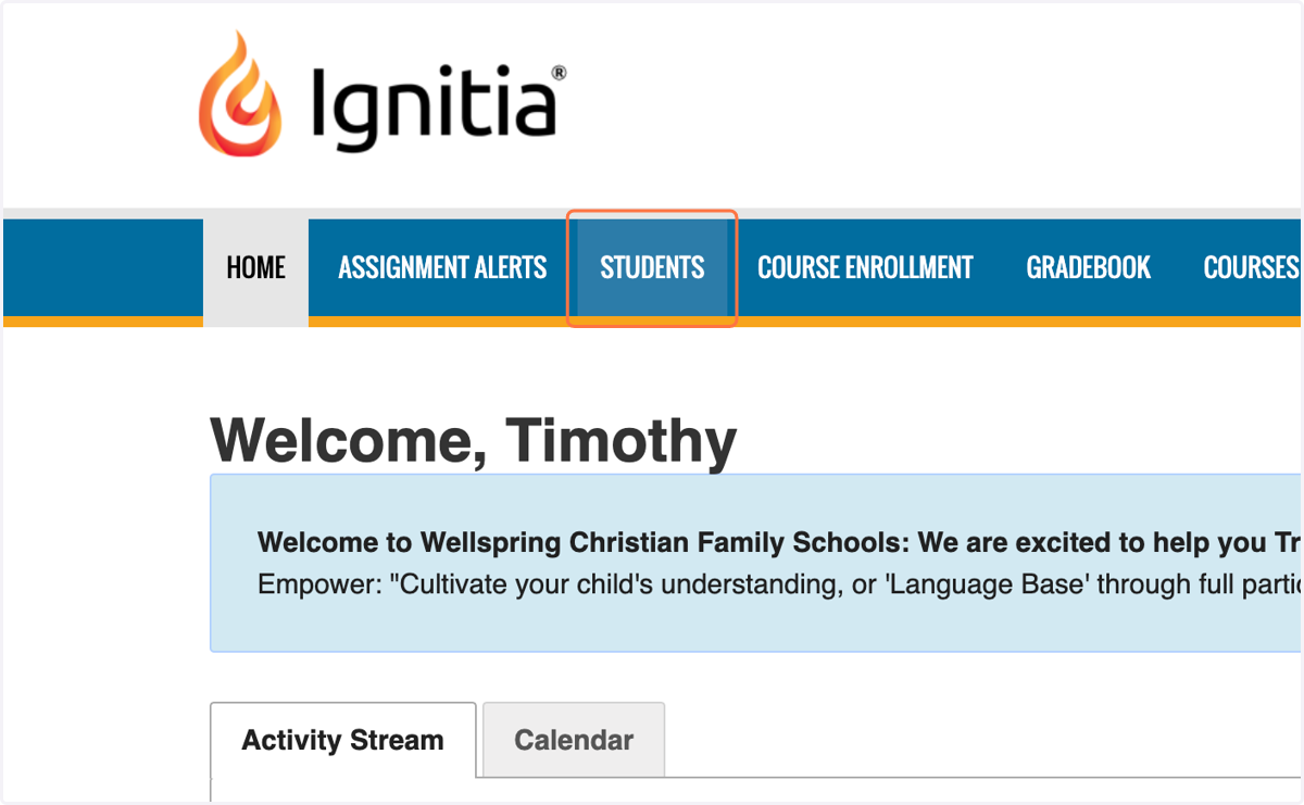 Click on STUDENTS