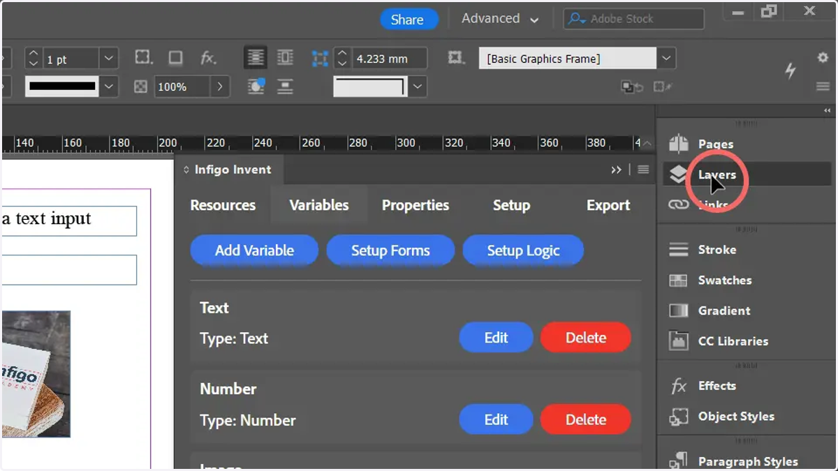 Navigate to the Layers tab in InDesign