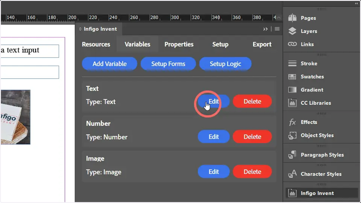 Click Edit or create a new variable