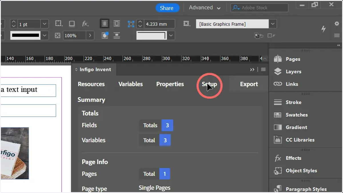 Navigate to the Setup tab within Invent