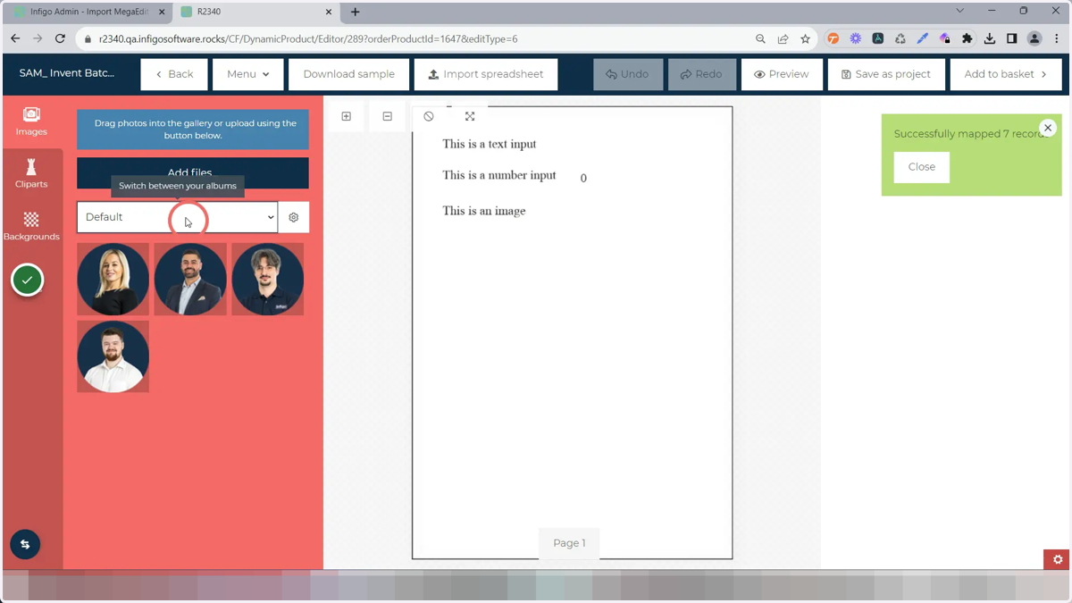 Upload pictures to the Images tab