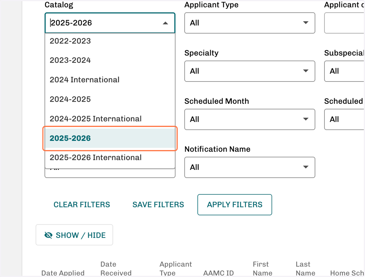 Click on 2025-2026 (also 2025-2026 International later)