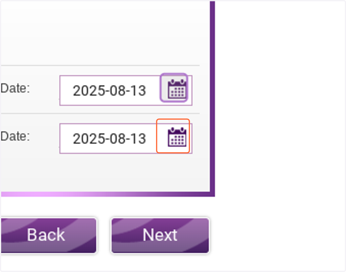 Click on Open calendar button press enter to open the calendar component, Please Select Date. For navigation you may use the arrow keys to select date.