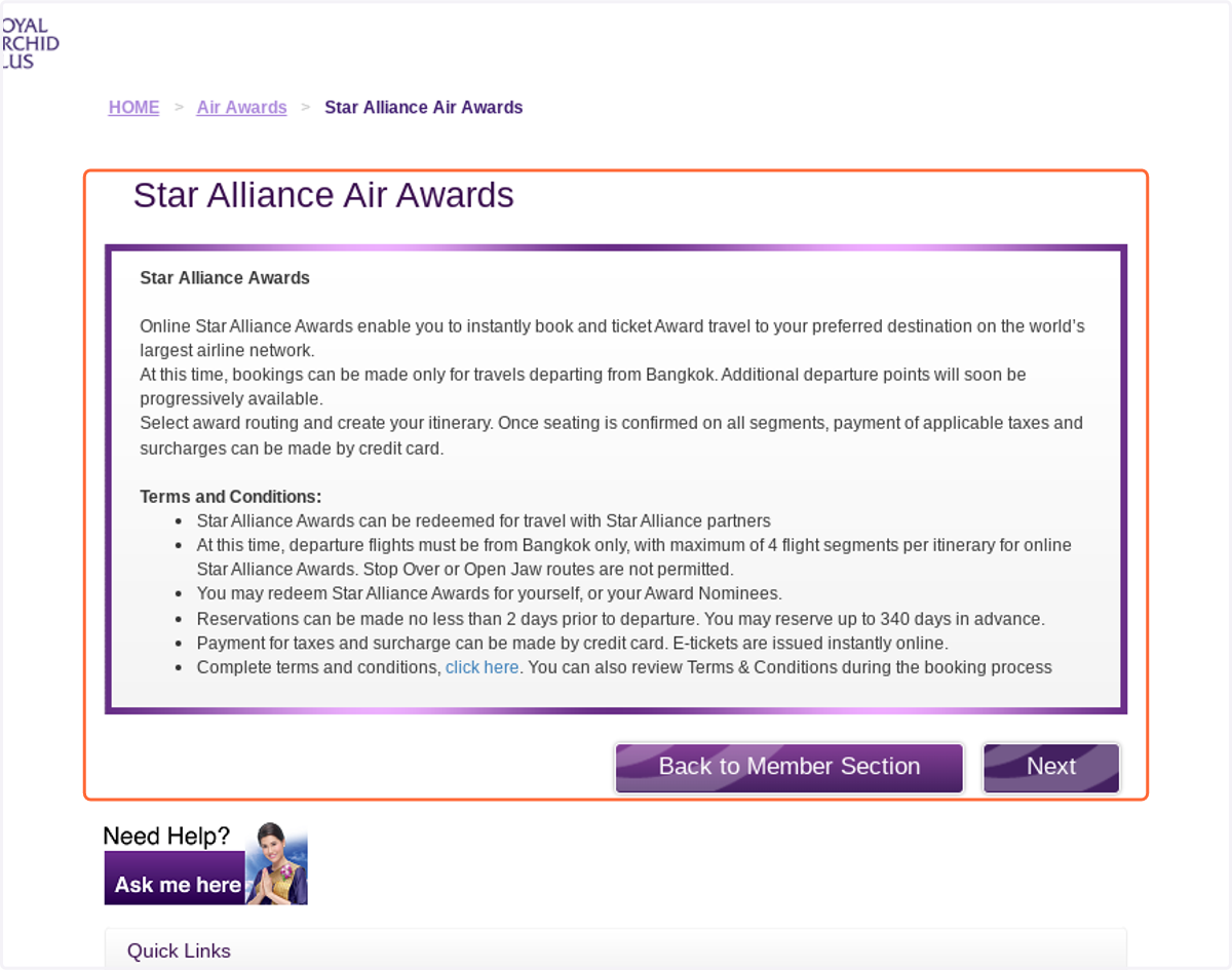 Click on Star Alliance Air Awards…