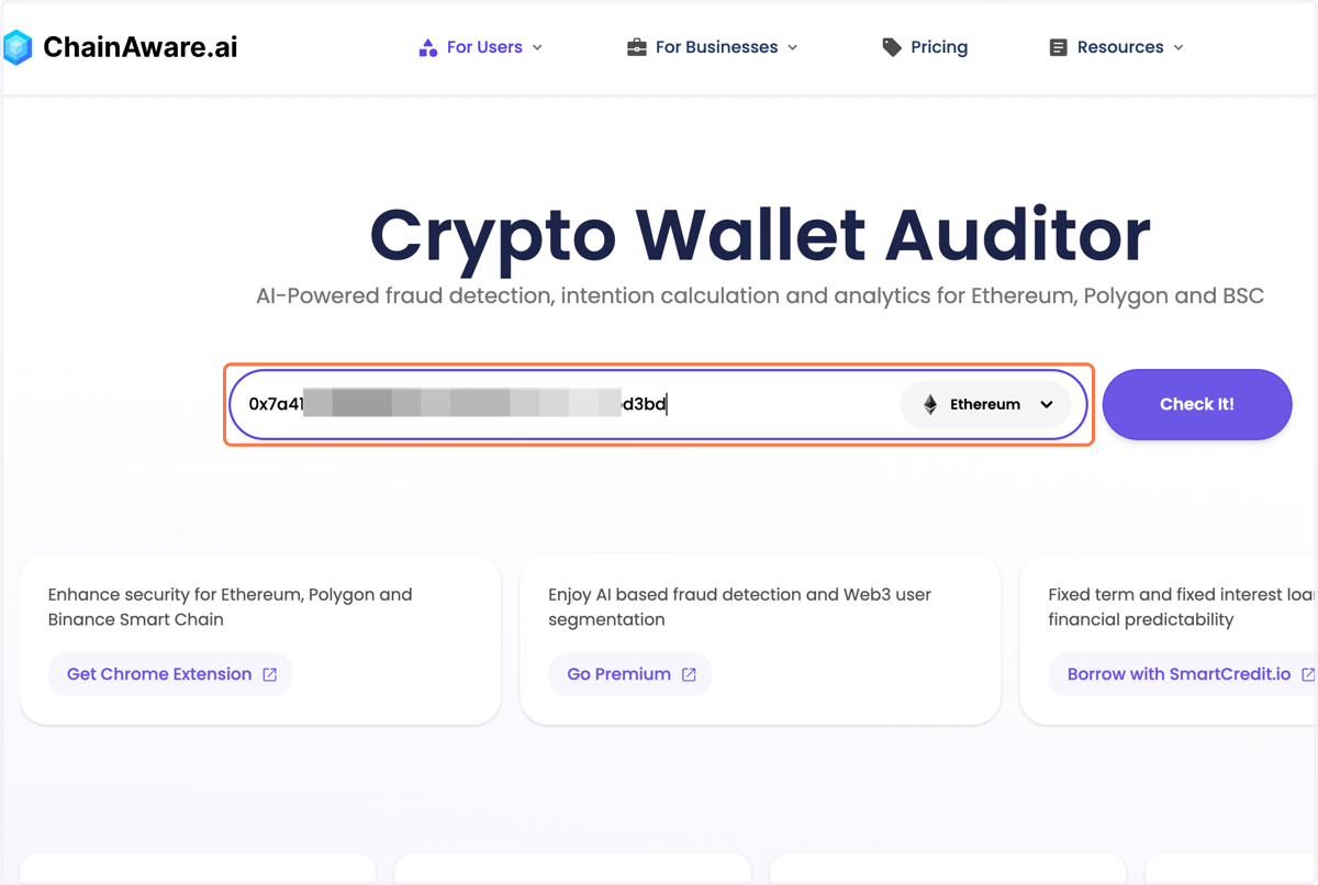 Paste your wallet address into wallet auditor