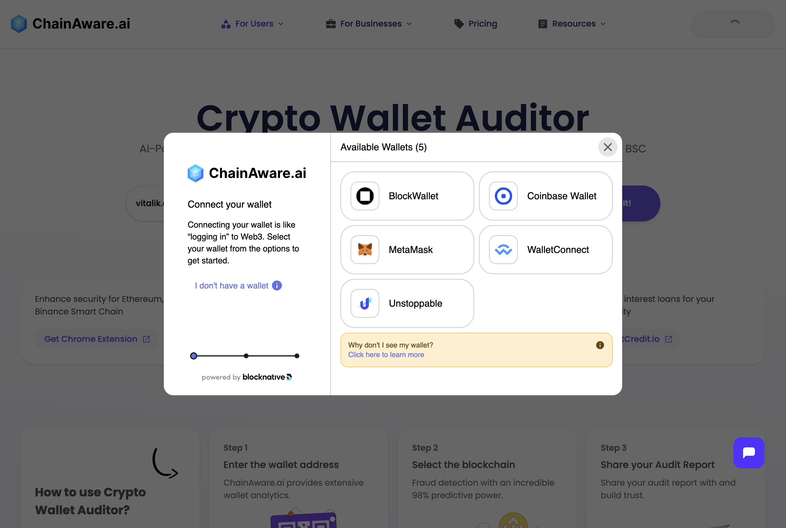 Click on MetaMask or any available connection method